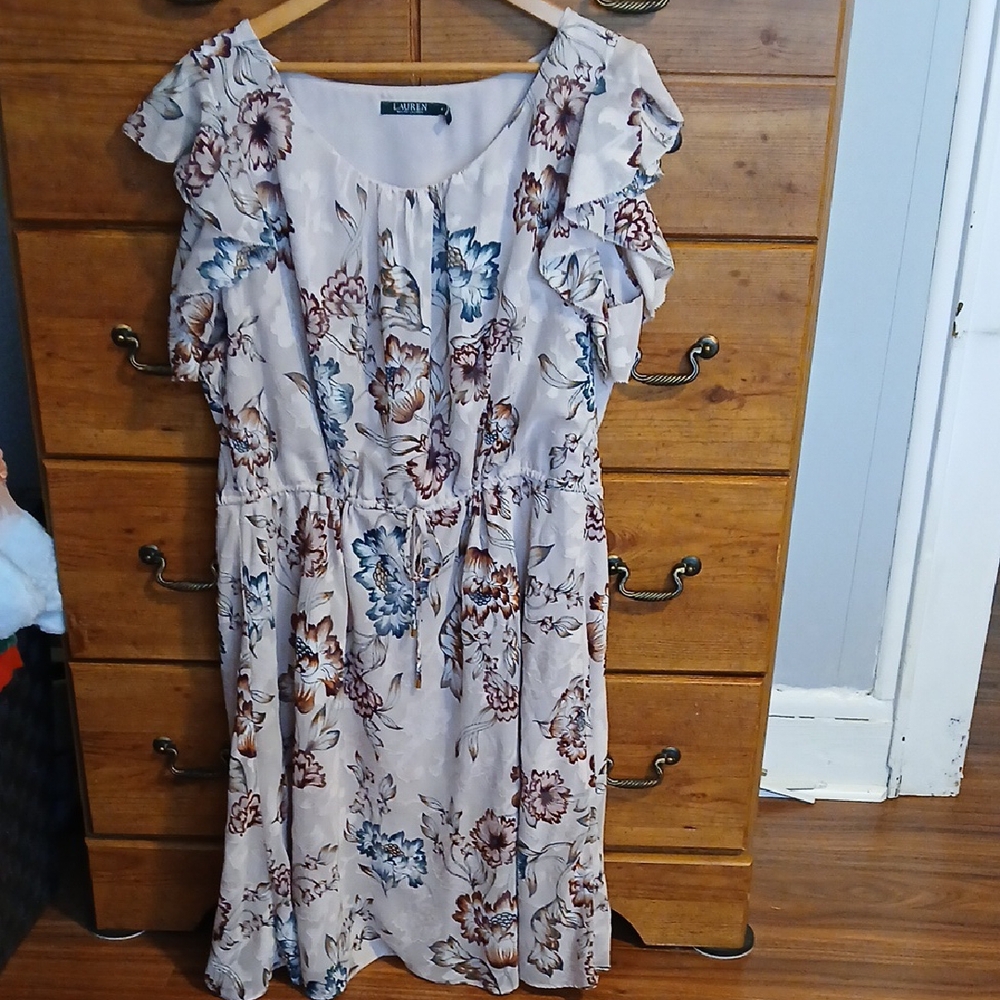 RALPH LAUREN Floral Jacquard Dress with Ruffle Sleeves Size 20W